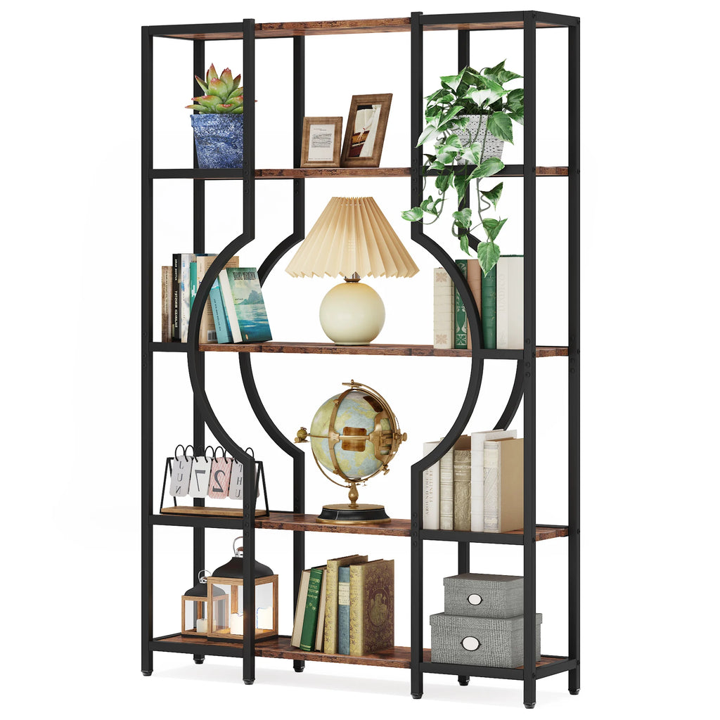 Bookshelf Industrial 5 Tier Etagere Bookcase, Freestanding Tall Bookshelves Display Shelf Organizer