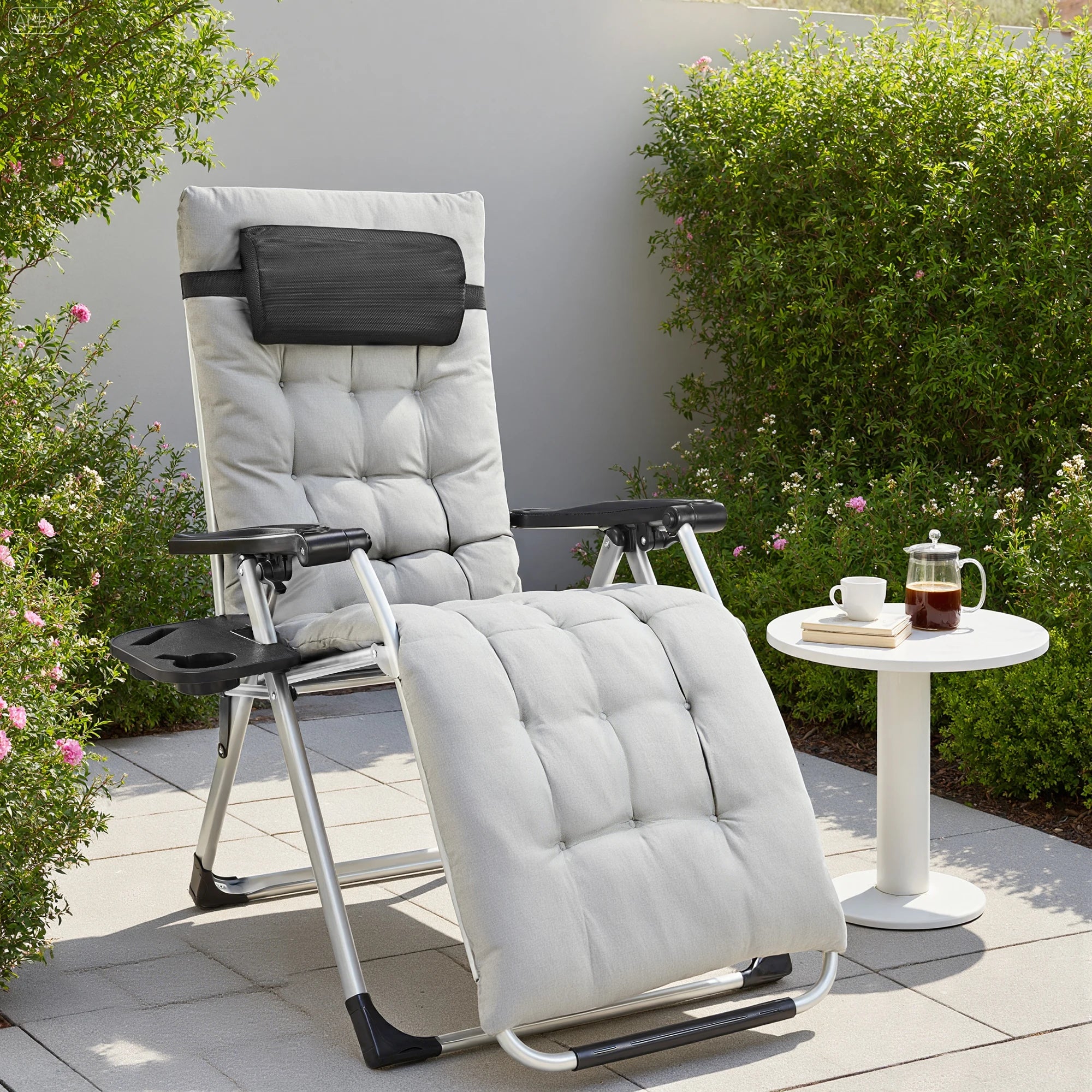 Zero Gravity Set of 2 Portable Recliner Patio Outdoor Garden Lounge Chair with Cup Holder Trays Adjustable Pillow