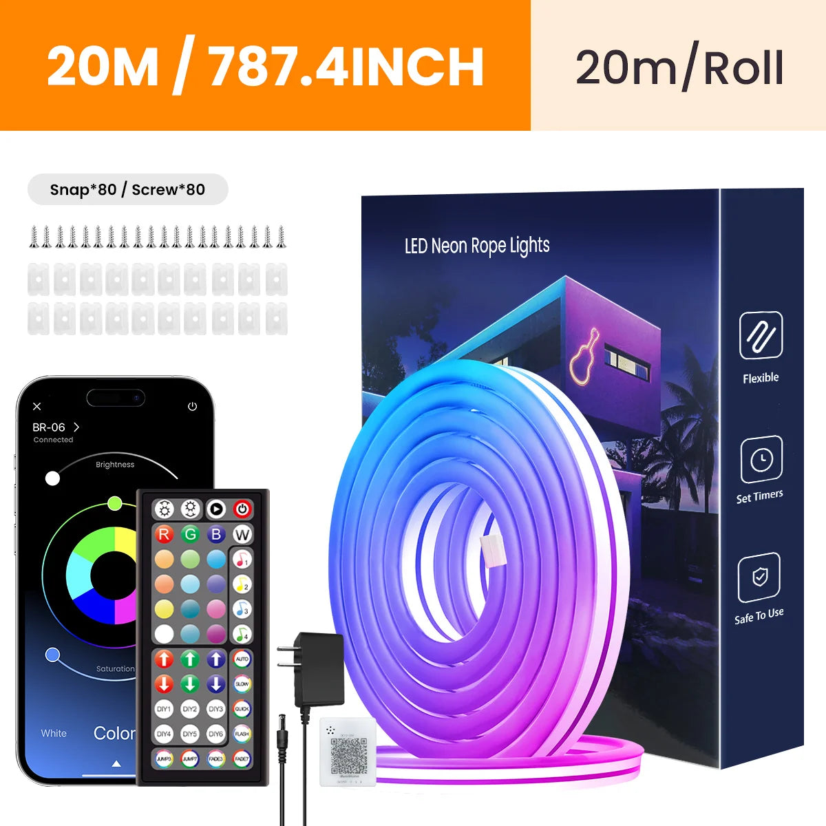 Neon LED Rope Lights,  LED Lights Flexible Light Strip With Remote And APP Control