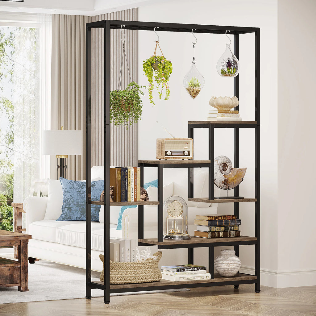 5 Tiers Tall Indoor Plant Stand Large Metal Plant Shelf with 10 PC S Hanging Hooks for Garden