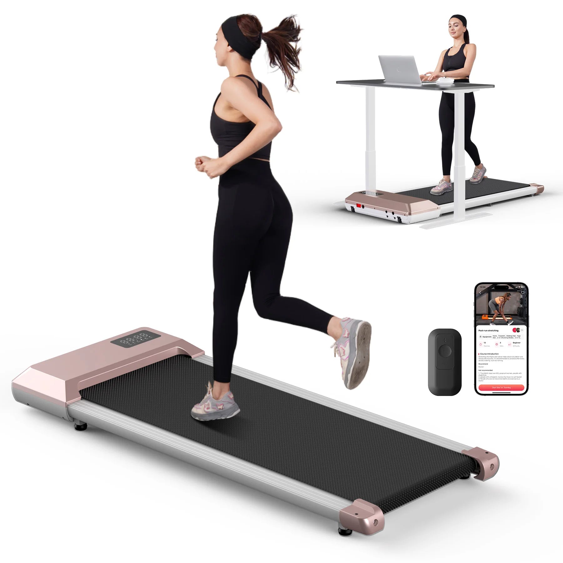 300lbs Treadmill Walking Pad LCD Digital Data Display 2in1 Walking Running Fitness Exercise Machine