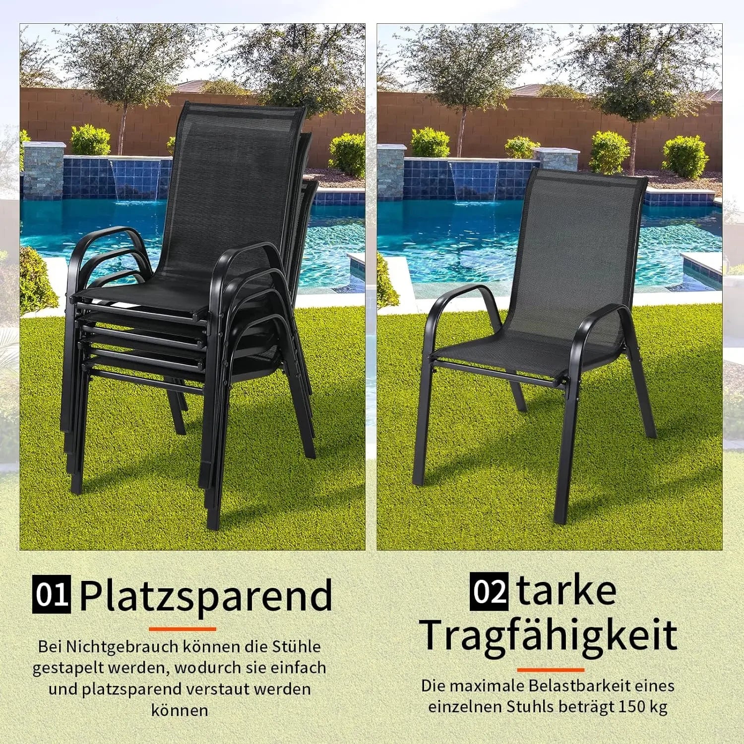 4PCS Garden Chairs Steel-iron+Teslin Fabric Folding High Back Chair Outdoor Seating