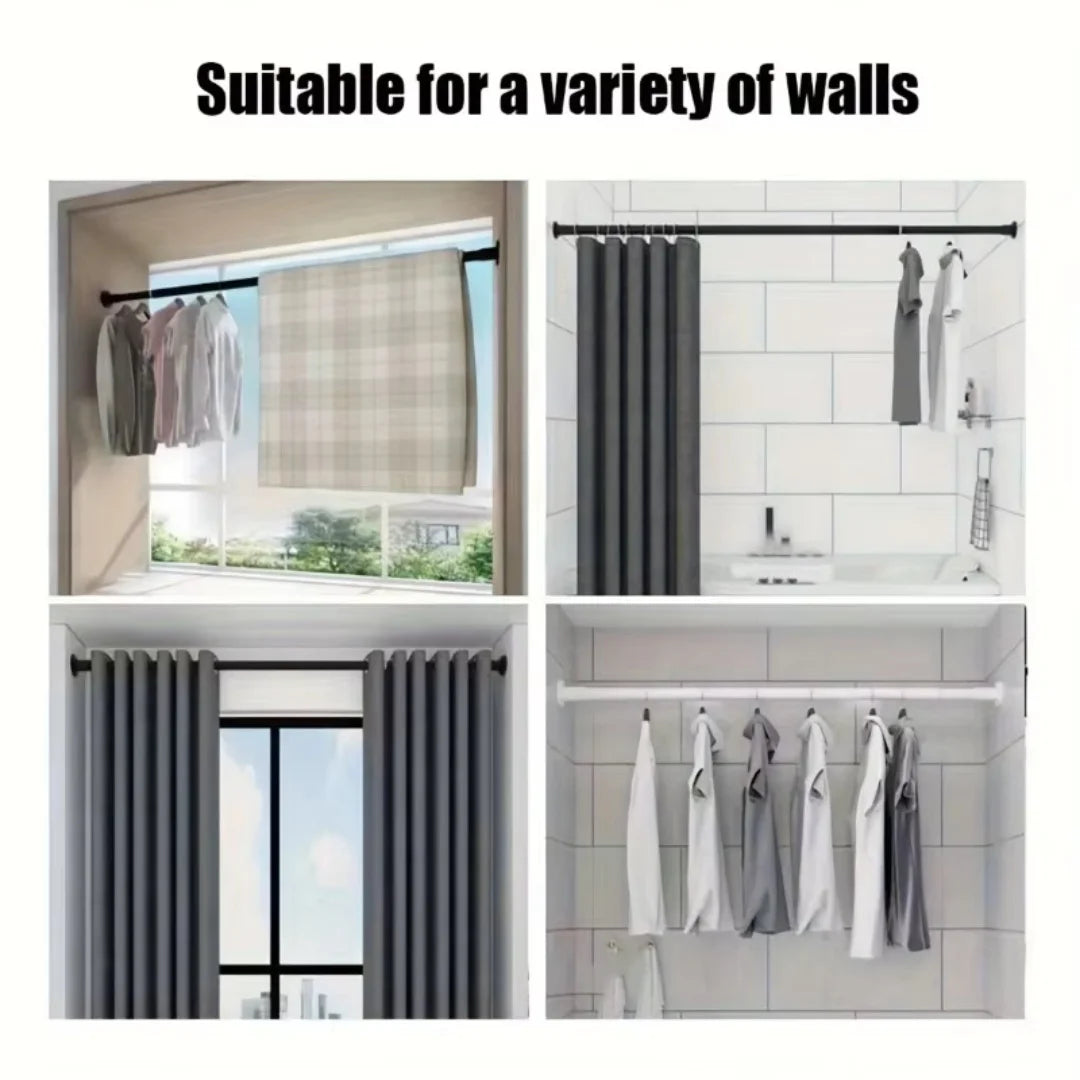 Adjustable Rod Metal No-Drill Multi-function Shower Curtain Rod Clothes Hanging Rod