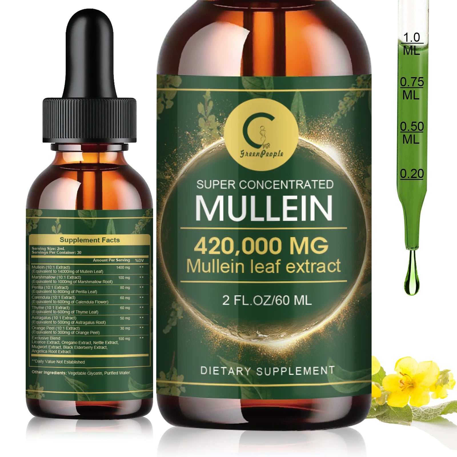 60ML Mullein Drops for Lungs Health ,Lung Detox & Cleanse, Support for Respiratory, Immune, Digestive System