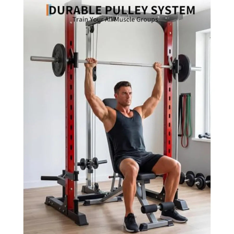 Heavy Duty Smith Machine Home Gym System Multi-Functional Power Cage for Full Body Workout