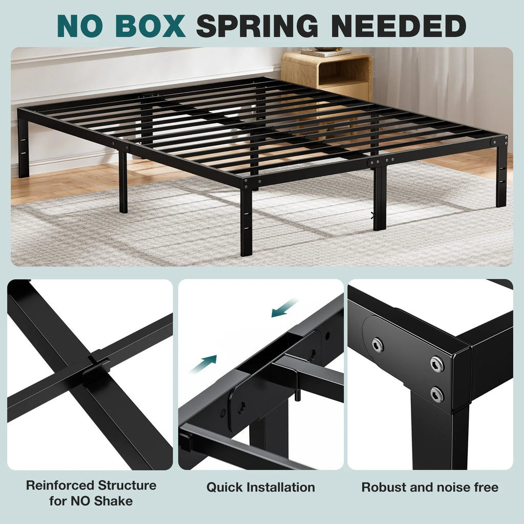 win Full Queen King Size Bed Frame Metal Platform with Storage Space Sturdy Steel Slat Support 350LBS