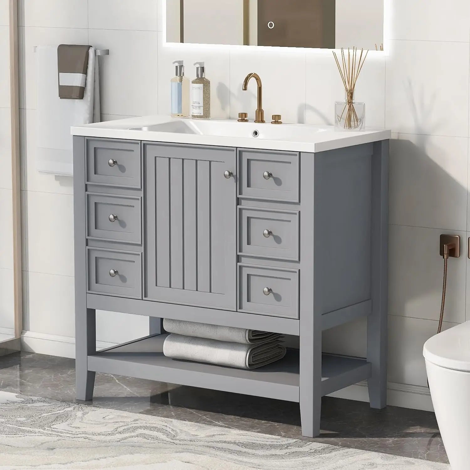 Bathroom Vanity Cabinet Sink Top Combo Single Door 3 Drrawers