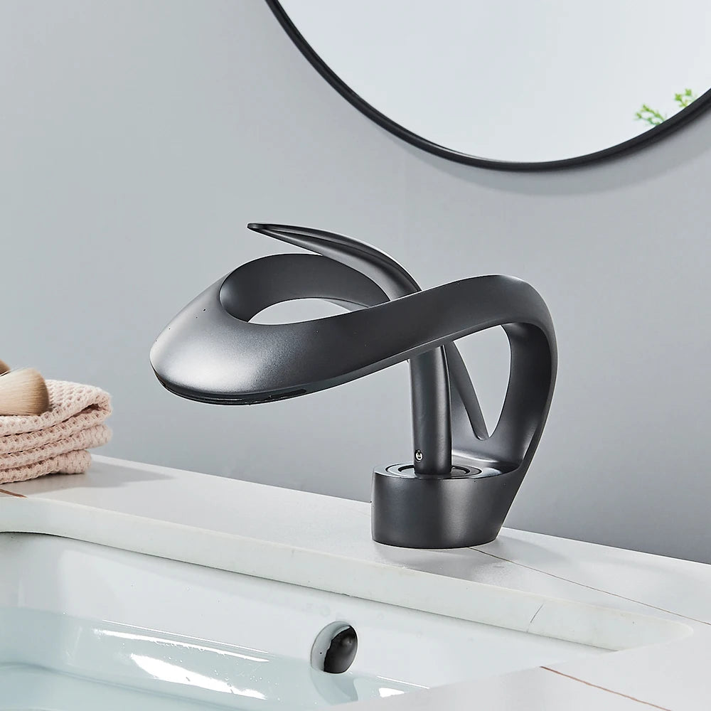 Rozin Luxury Black Basin Faucet Waterfall Mixer Tap Brass Deck Mount