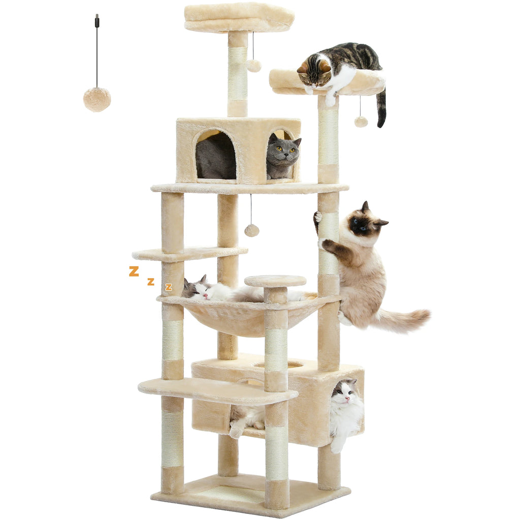 Large Cat Tree and Tower for Indoor Cats With Sisal-Covered Scratching Posts Spacious Hammock