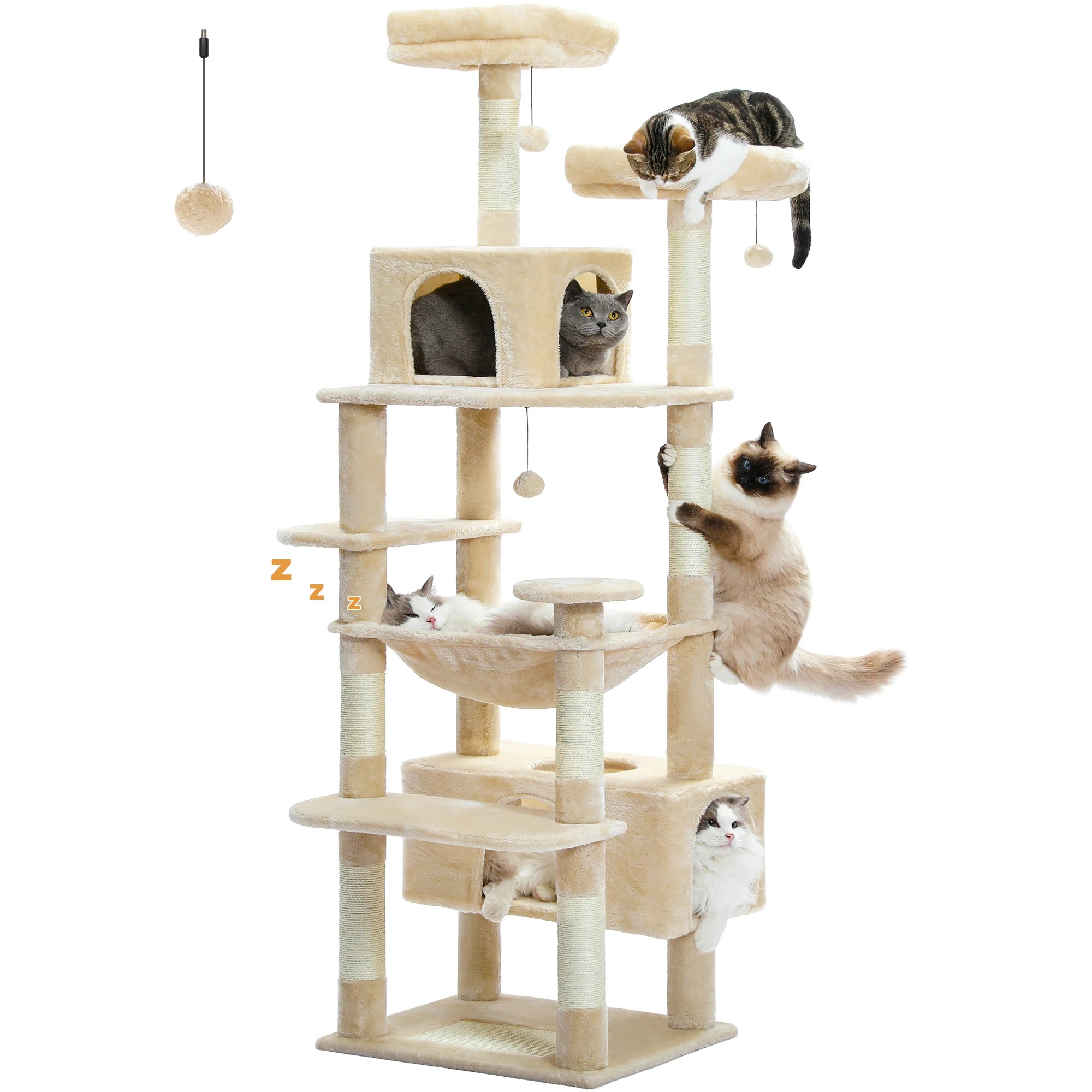 Large Cat Tree and Tower for Indoor Cats With Sisal-Covered Scratching Posts Spacious Hammock