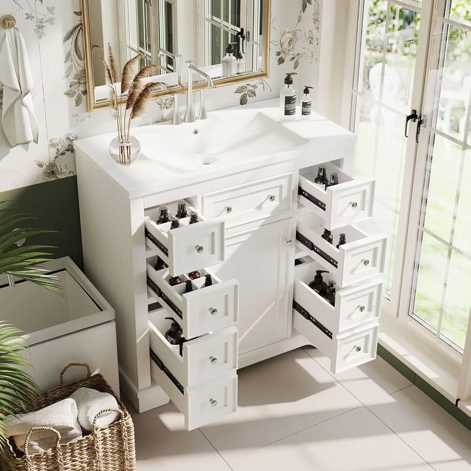 Bathroom Vanity Cabinet Sink Top Combo Single Door 3 Drrawers