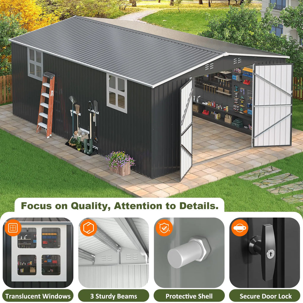 Outdoor Heavy-Duty Metal Storage Shed w/ Lockable Door