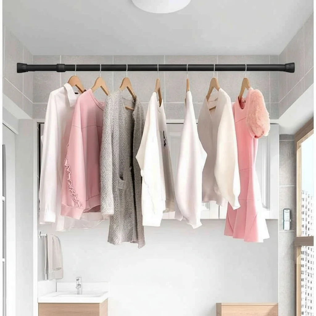 Adjustable Rod Metal No-Drill Multi-function Shower Curtain Rod Clothes Hanging Rod