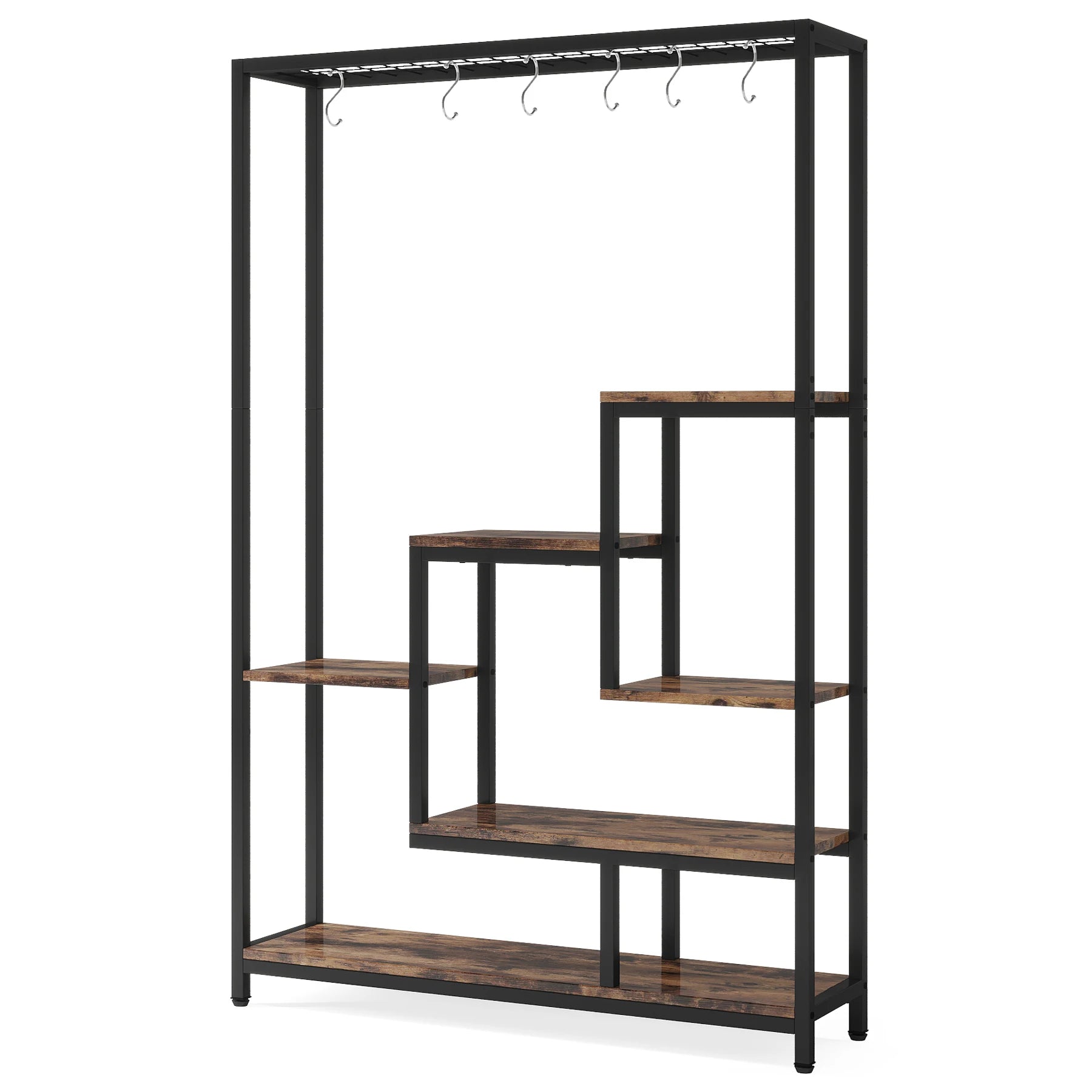 5 Tiers Tall Indoor Plant Stand Large Metal Plant Shelf with 10 PC S Hanging Hooks for Garden