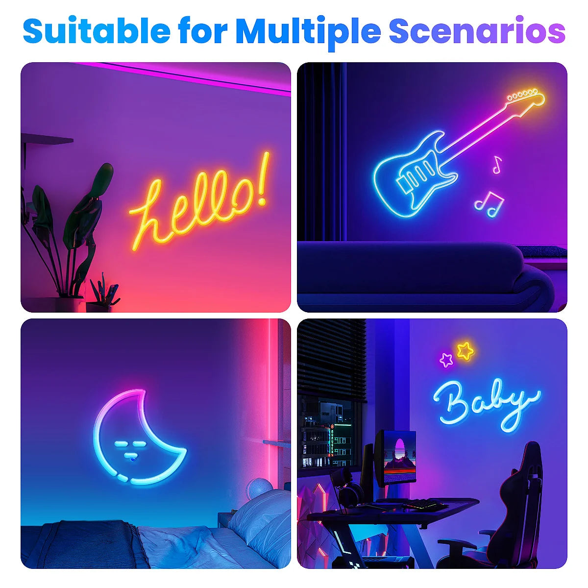 Neon LED Rope Lights,  LED Lights Flexible Light Strip With Remote And APP Control