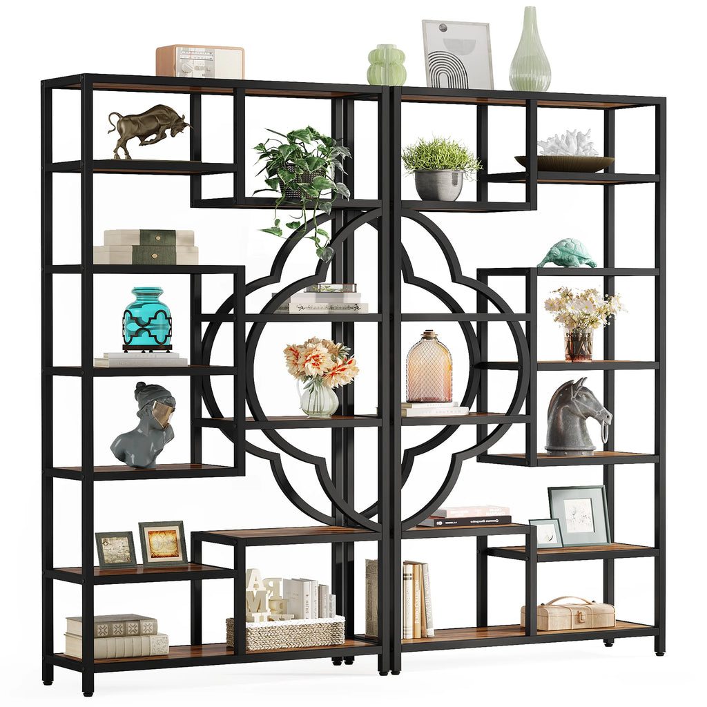Bookshelf Industrial 5 Tier Etagere Bookcase, Freestanding Tall Bookshelves Display Shelf Organizer