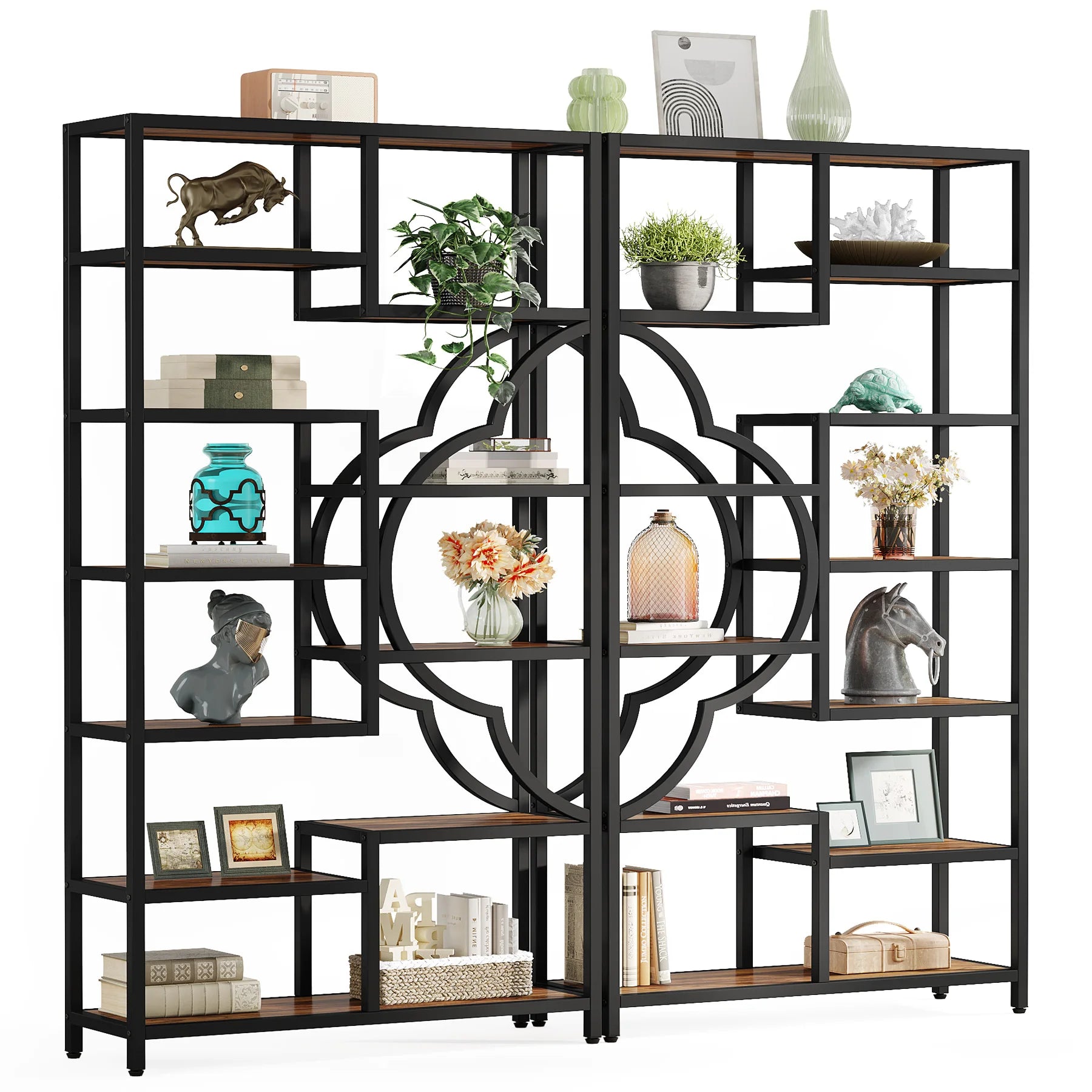 Bookshelf Industrial 5 Tier Etagere Bookcase, Freestanding Tall Bookshelves Display Shelf Organizer