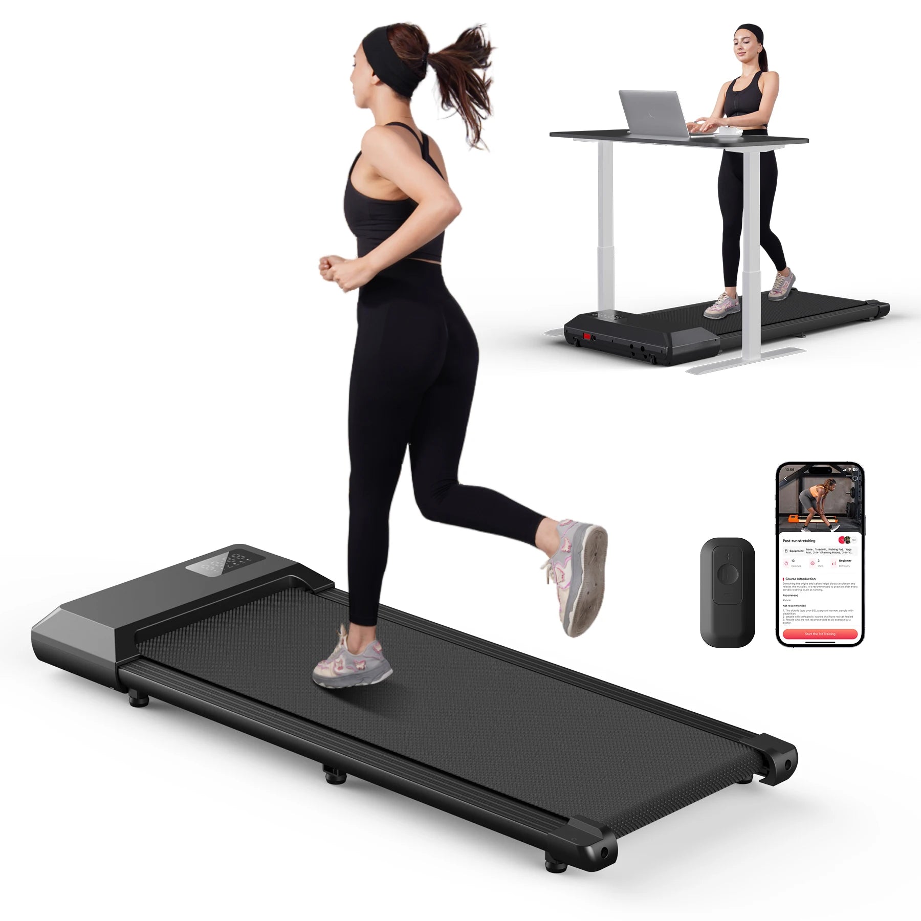 300lbs Treadmill Walking Pad LCD Digital Data Display 2in1 Walking Running Fitness Exercise Machine