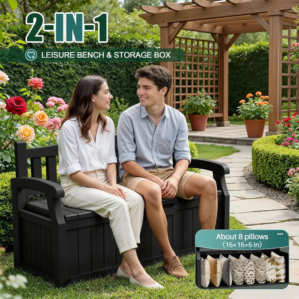 80 Gallon Storage Bench Deck Box Lockable for Patio Furniture