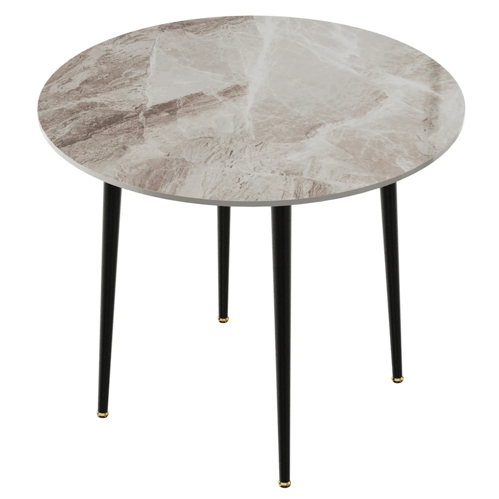 32" Sintered Stone Dining Round Reception Coffee Table with Black Metal Legs