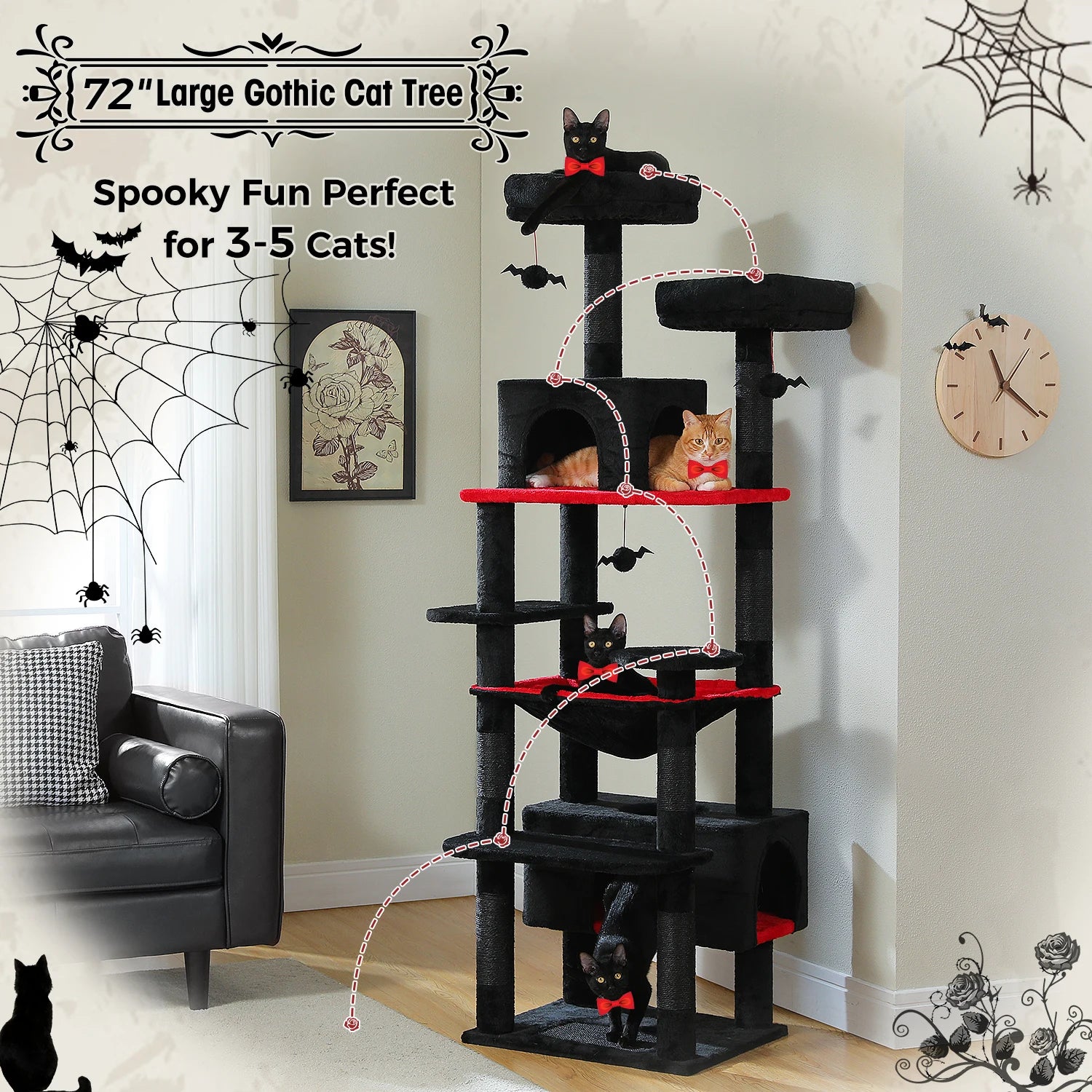 Large Cat Tree and Tower for Indoor Cats With Sisal-Covered Scratching Posts Spacious Hammock