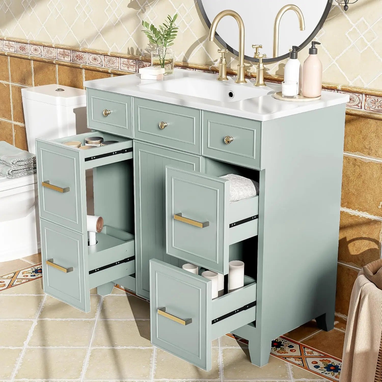 Bathroom Vanity Cabinet Sink Top Combo Single Door 3 Drrawers