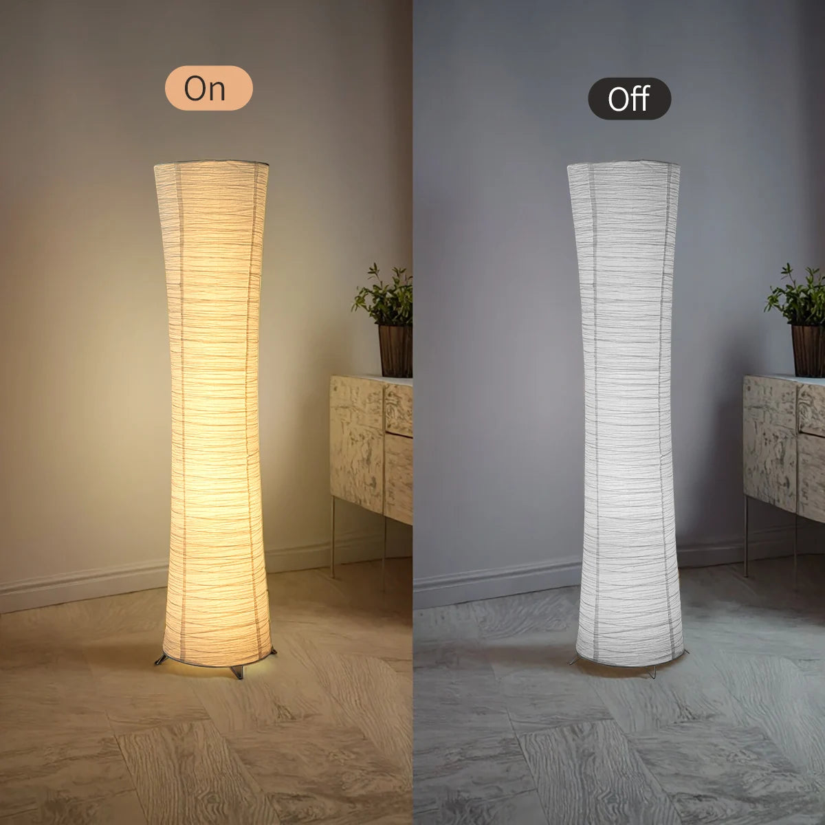 Paper floor lamp, paper and chrome-plated standing lamp, LED light strip