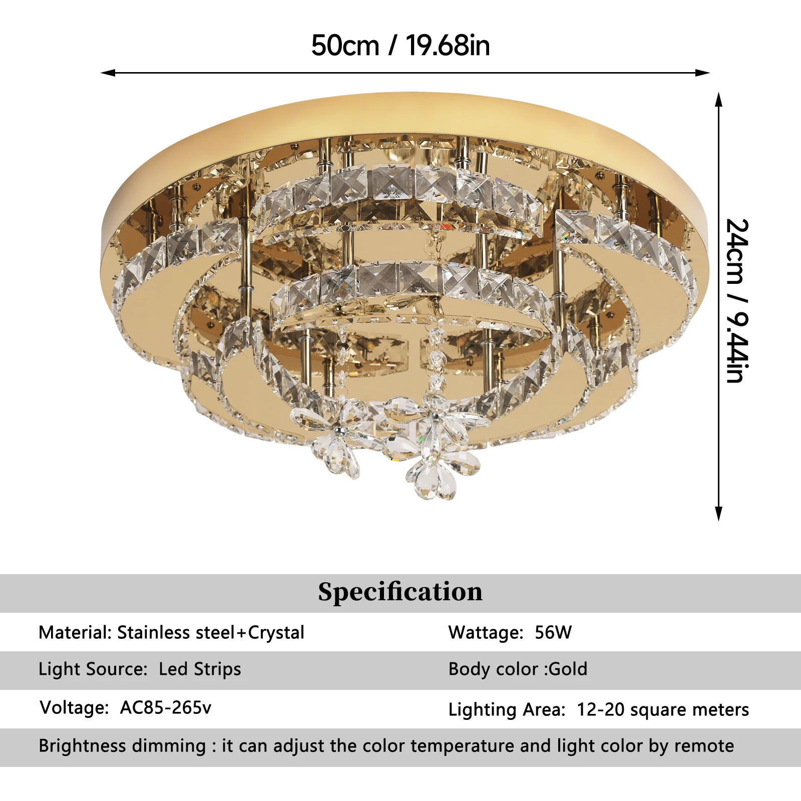 Luxury Gold K9 Crystal Ceiling Lamp Dimmable Led Chandelier