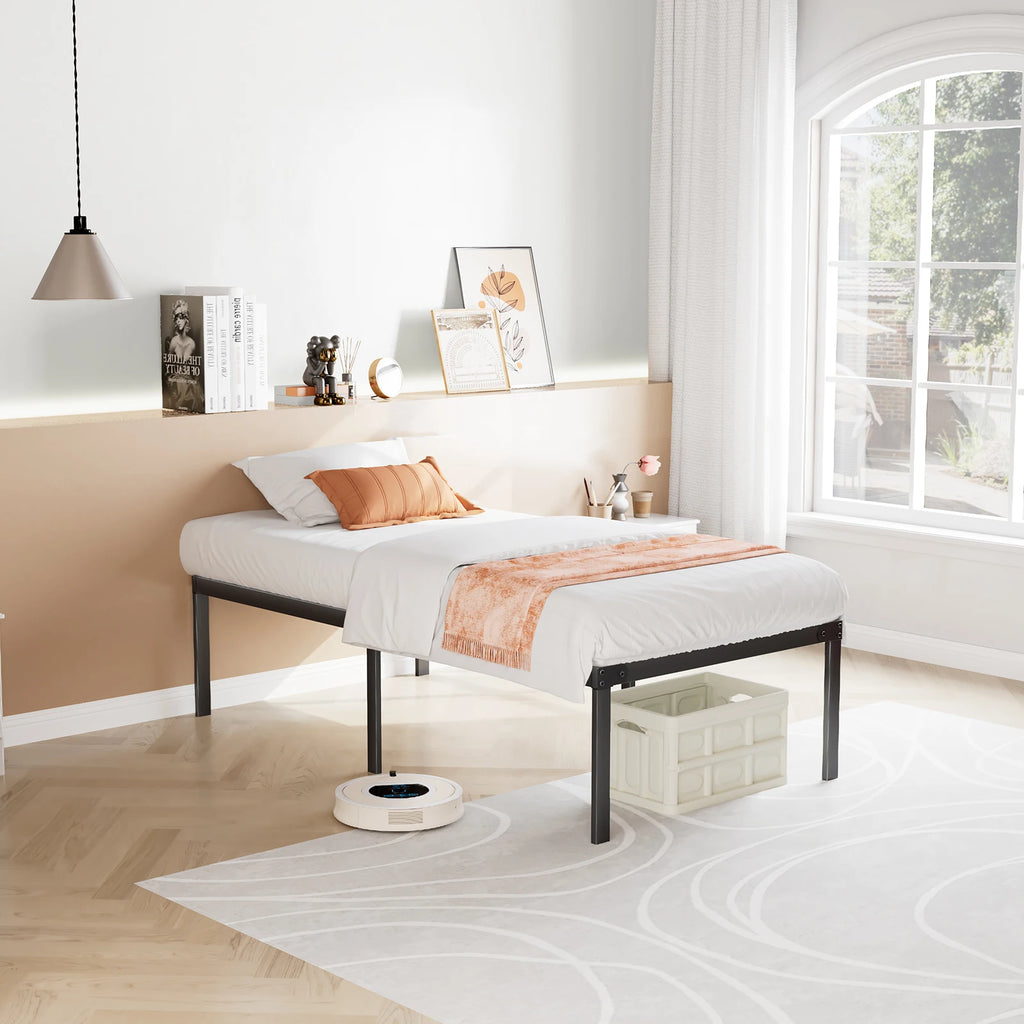 win Full Queen King Size Bed Frame Metal Platform with Storage Space Sturdy Steel Slat Support 350LBS