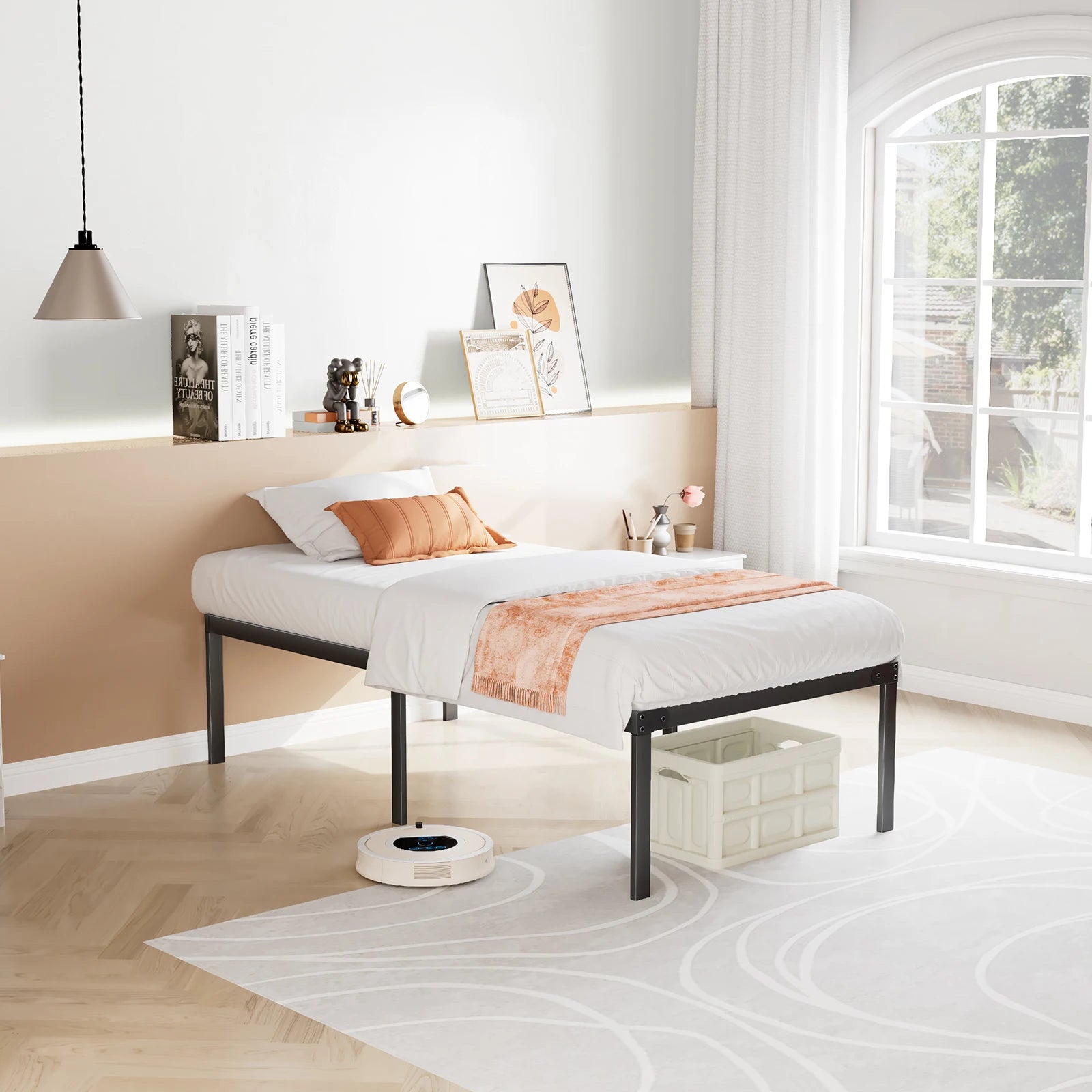 win Full Queen King Size Bed Frame Metal Platform with Storage Space Sturdy Steel Slat Support 350LBS