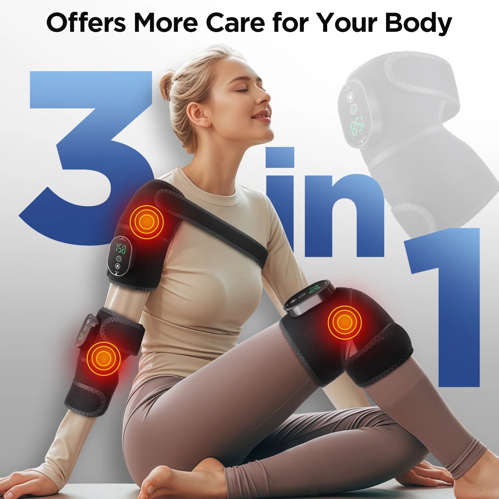 Heated Vibrating Knee Pads for Joint infrared Knee, Shoulder & Elbow Pad 3 in 1 Brace Hot Compress USB Charging