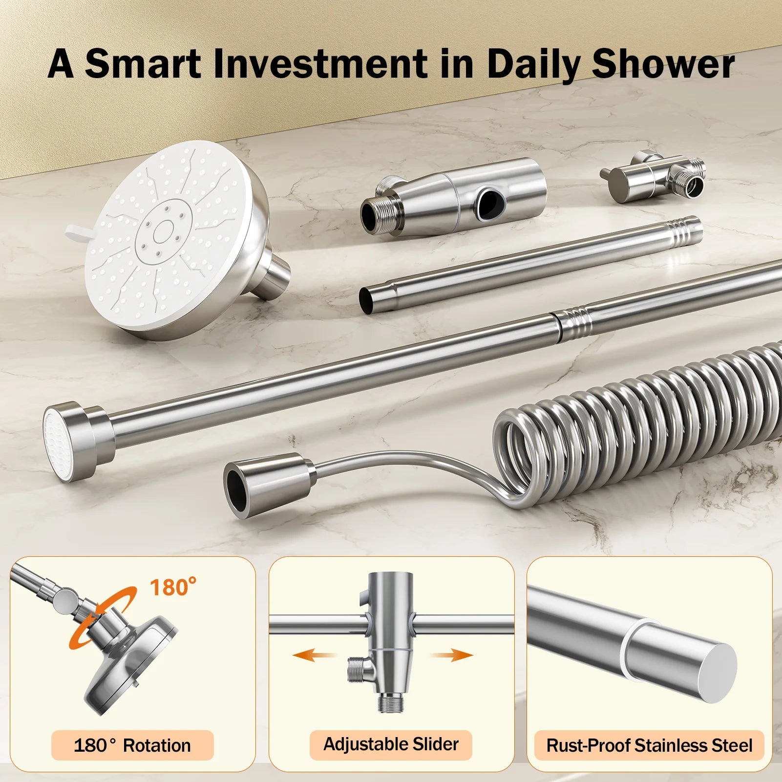 Dual Shower Head with Original Adjustable Slider, High Pressure Double Shower Head