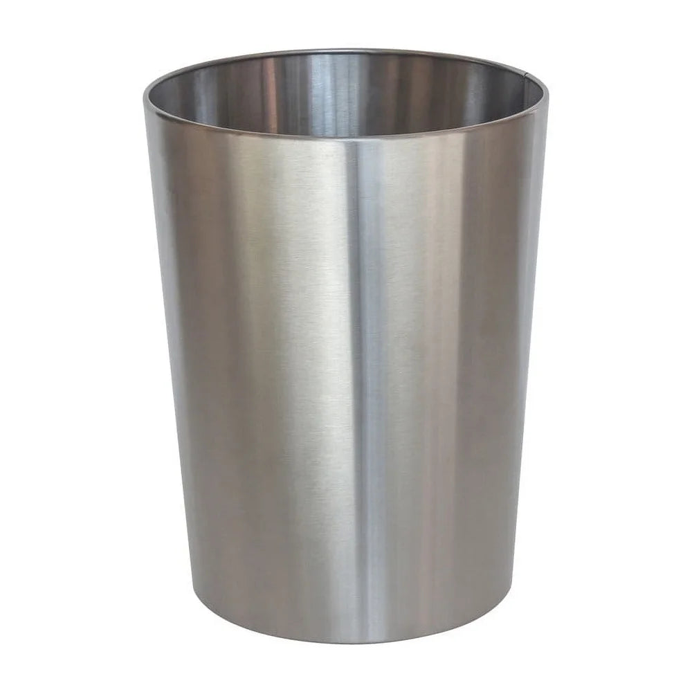 Brushed Nickel Metal Wastebasket Durable Open Top Trash Can