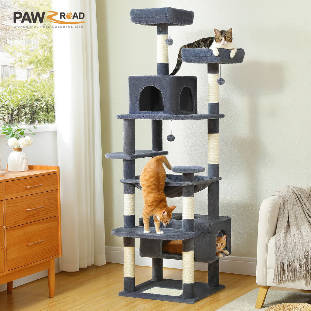 Large Cat Tree and Tower for Indoor Cats With Sisal-Covered Scratching Posts Spacious Hammock