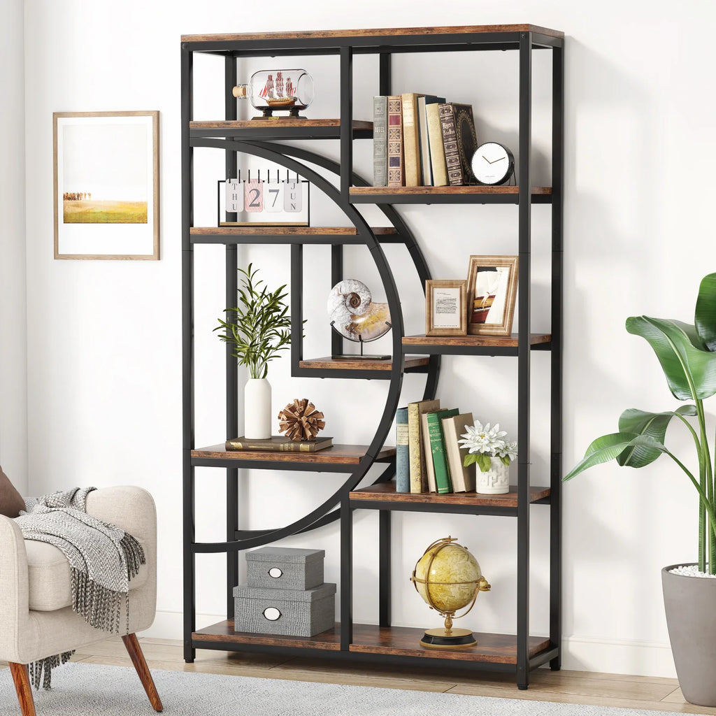 Bookshelf Industrial 5 Tier Etagere Bookcase, Freestanding Tall Bookshelves Display Shelf Organizer