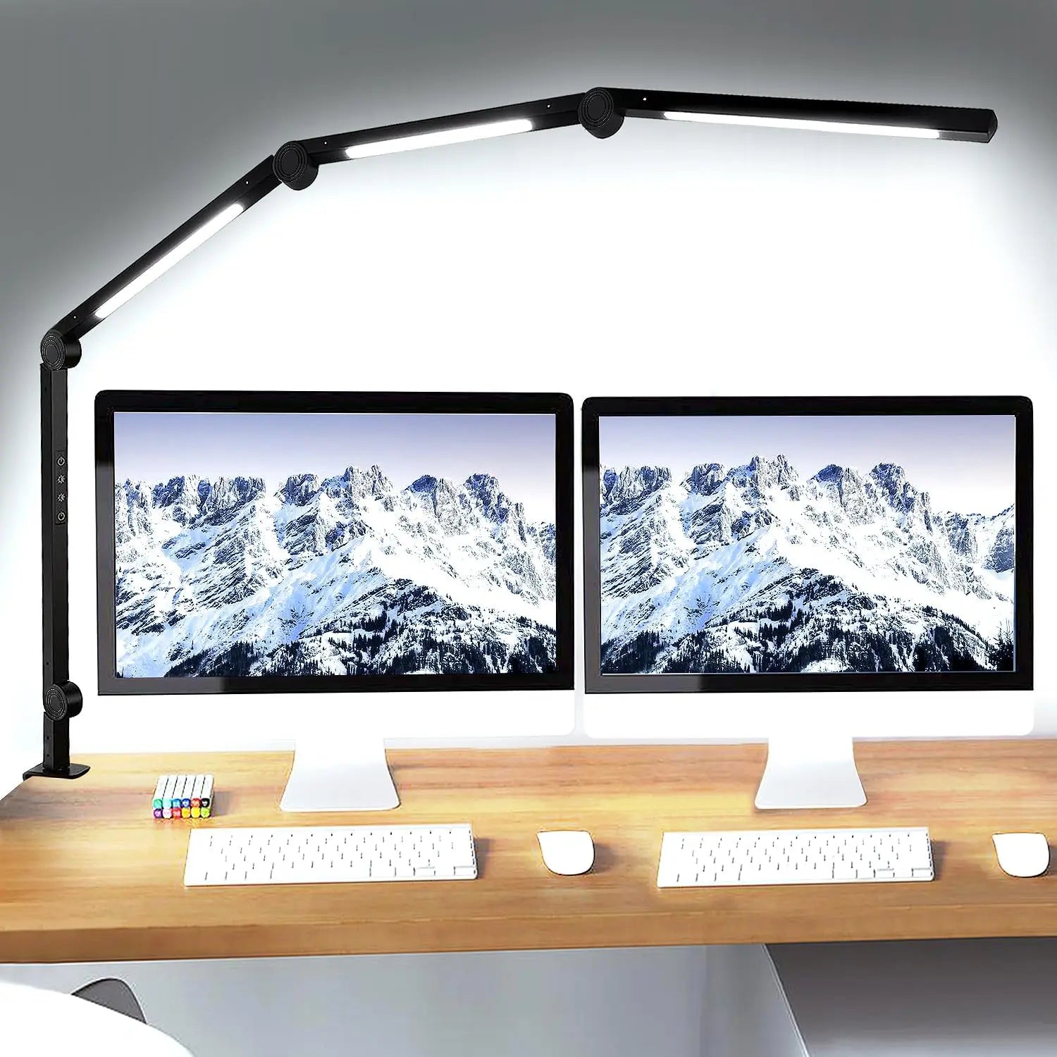 LED Desk Lamp with Clamp Flexible 4 sections Swing Arm Three light desk light, 4 Color Modes & 5 Brightness