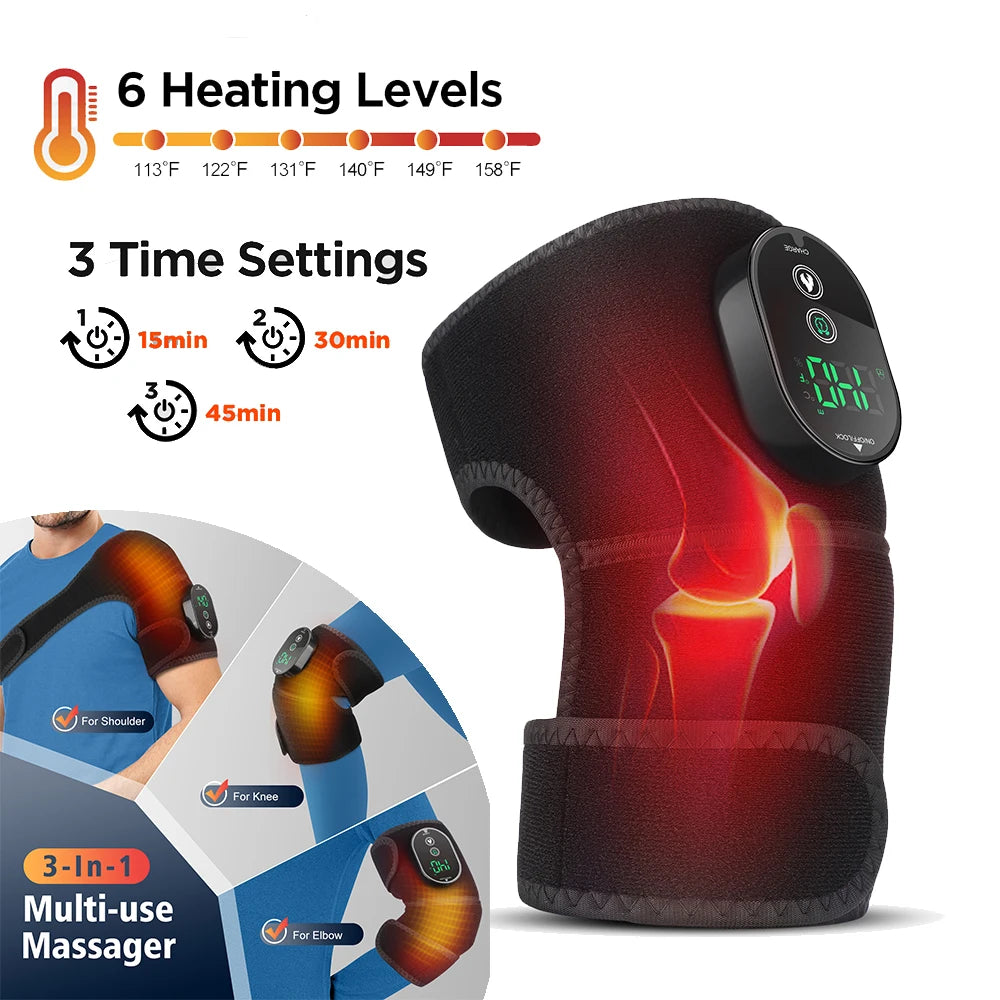 Heated Vibrating Knee Pads for Joint infrared Knee, Shoulder & Elbow Pad 3 in 1 Brace Hot Compress USB Charging