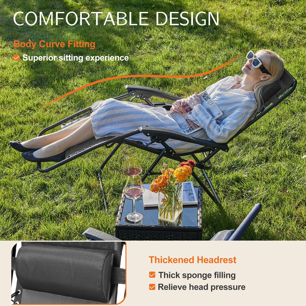 Zero Gravity Set of 2 Portable Recliner Patio Outdoor Garden Lounge Chair with Cup Holder Trays Adjustable Pillow