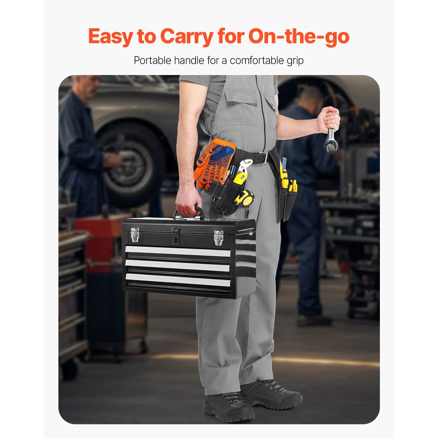 3-Drawer Metal Tool Box Black/Red Tool Chest with EVA Liners Multifunction