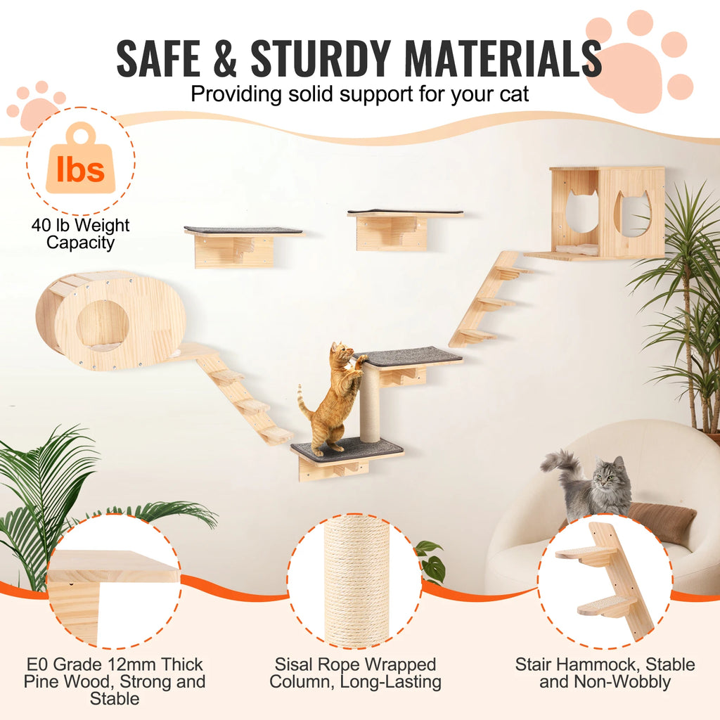 Wall Mounted Cat Shelves and Perches with Jumping Boards Hammocks