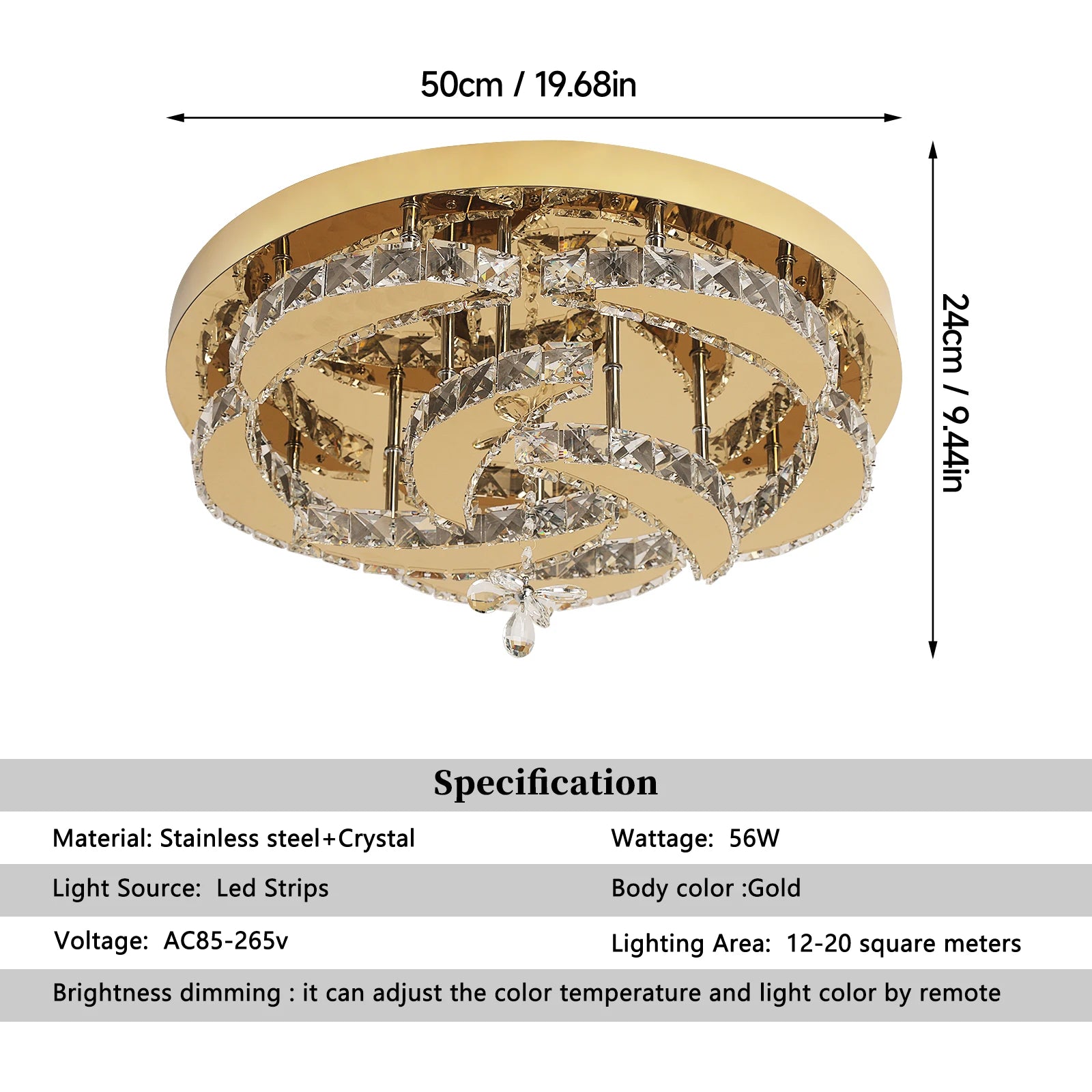 Luxury Gold K9 Crystal Ceiling Lamp Dimmable Led Chandelier