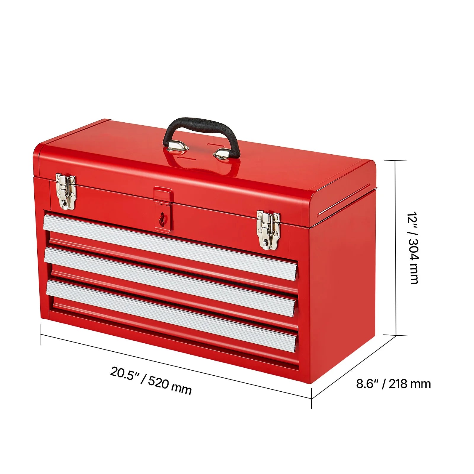 3-Drawer Metal Tool Box Black/Red Tool Chest with EVA Liners Multifunction