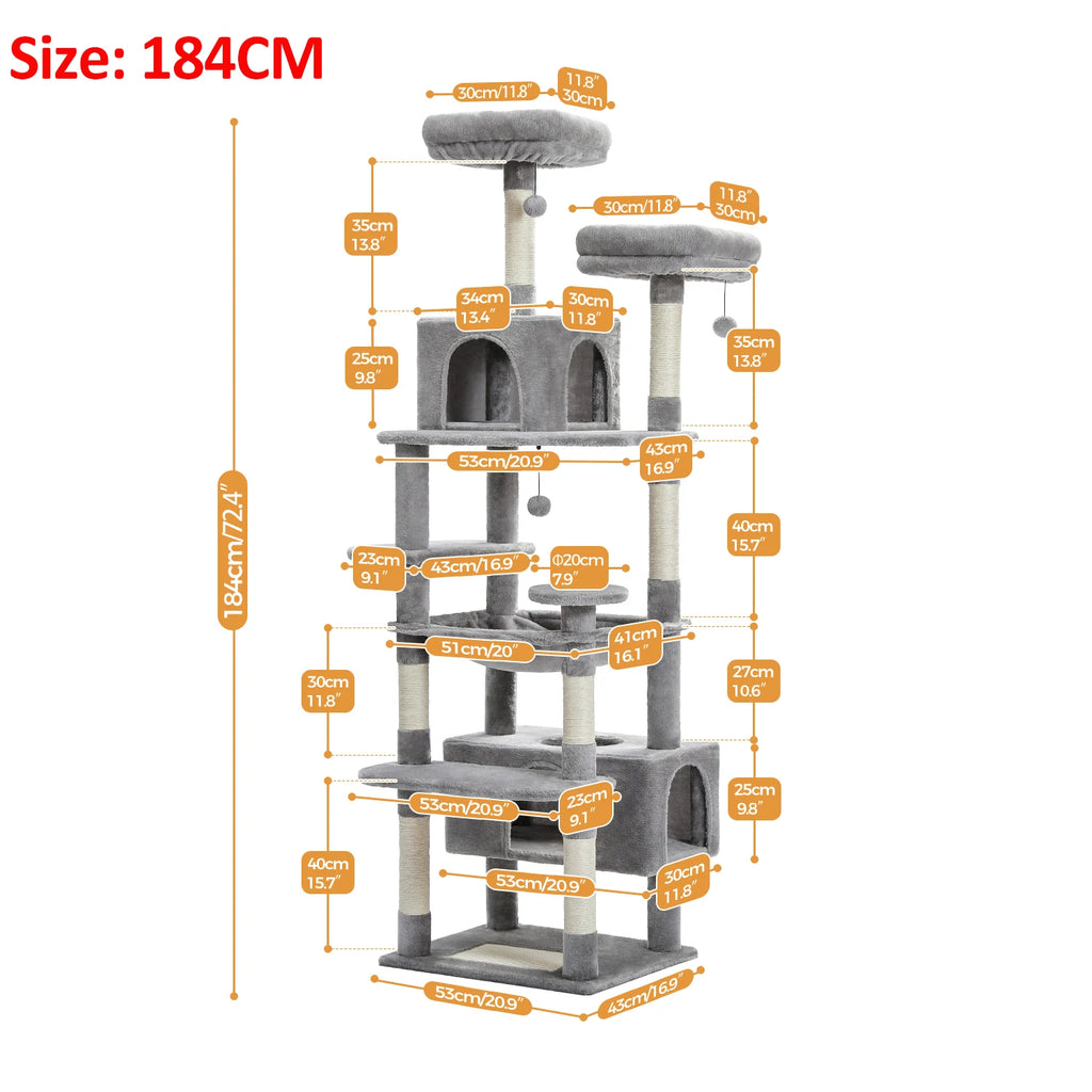 Large Cat Tree and Tower for Indoor Cats With Sisal-Covered Scratching Posts Spacious Hammock