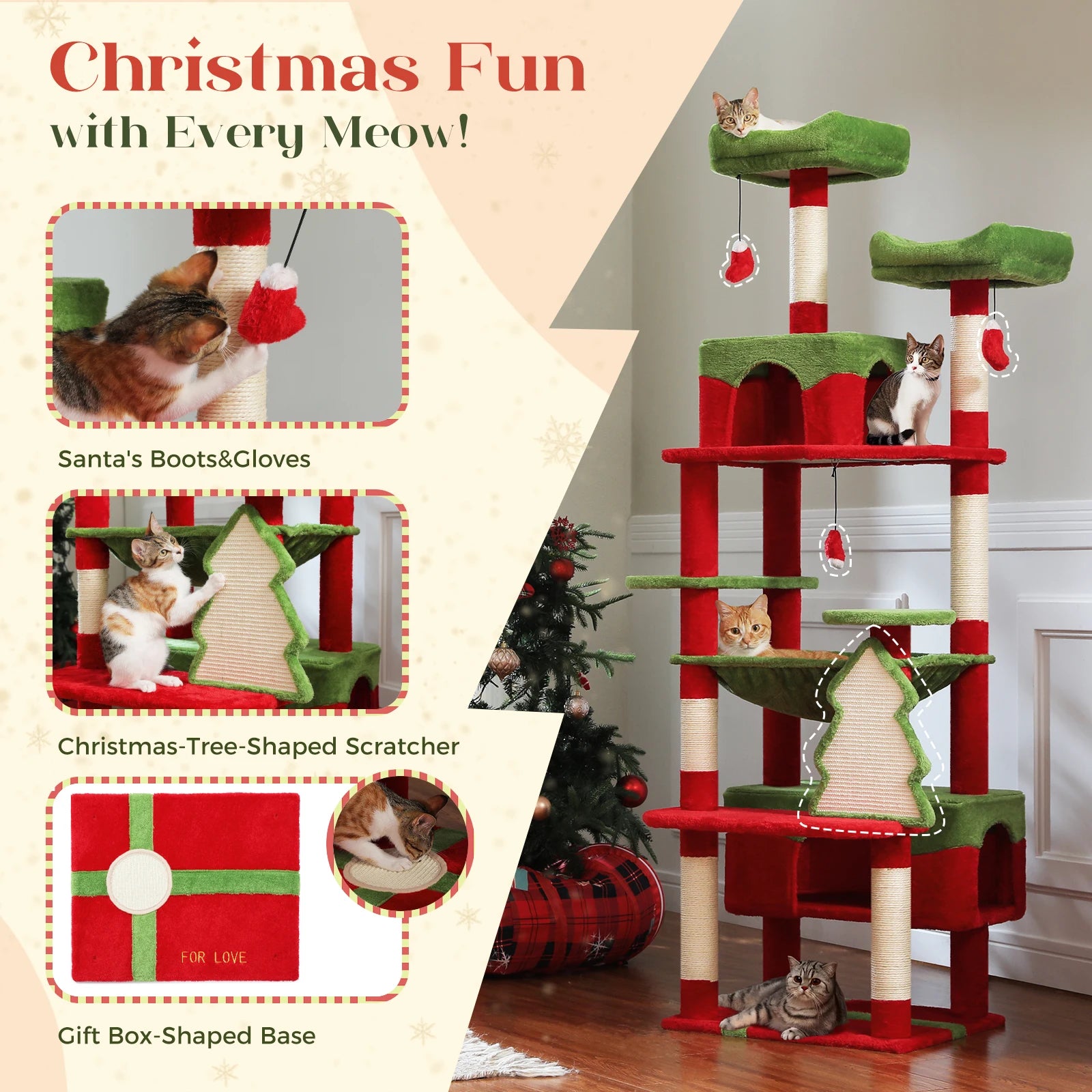 Large Cat Tree and Tower for Indoor Cats With Sisal-Covered Scratching Posts Spacious Hammock