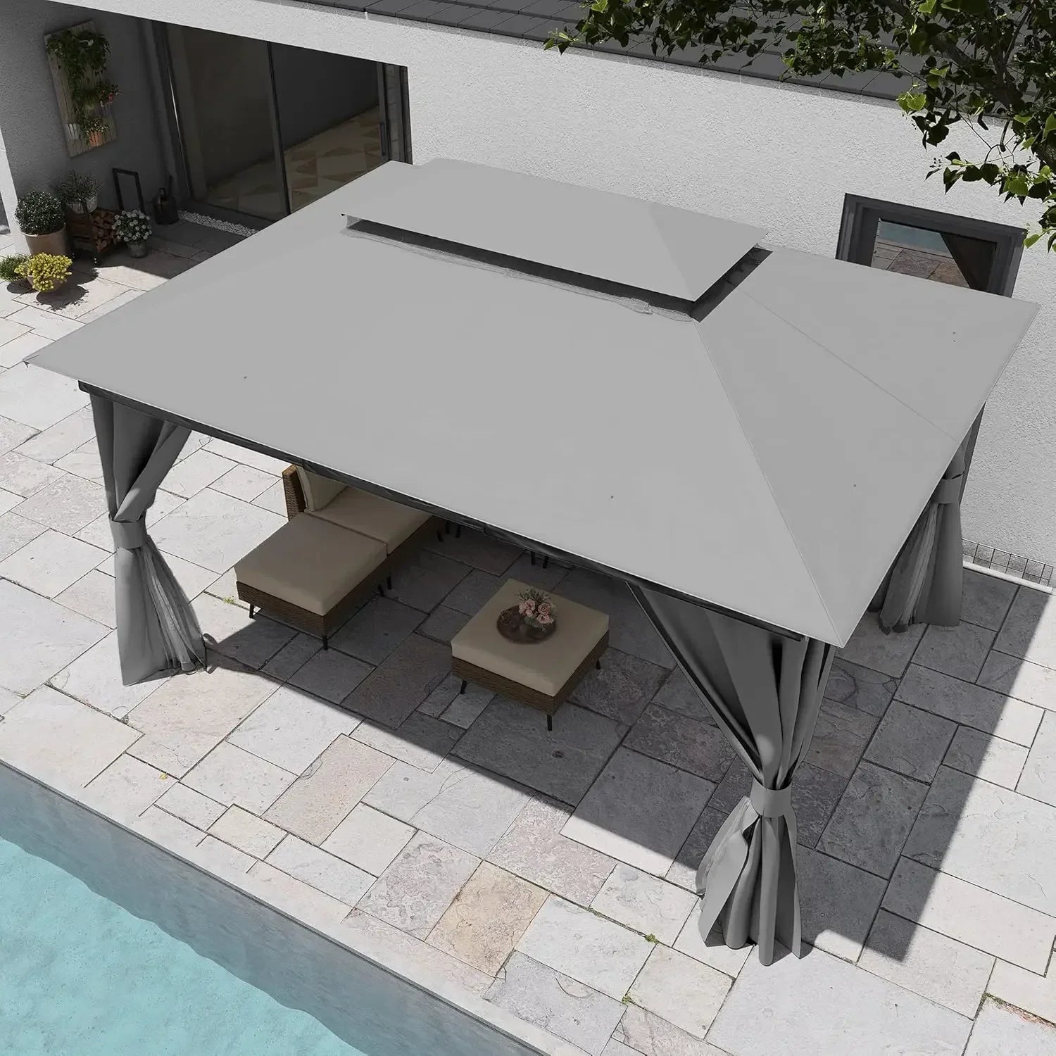 Outdoor Patio Gazebo with Expansion Bolts with Double Roofs