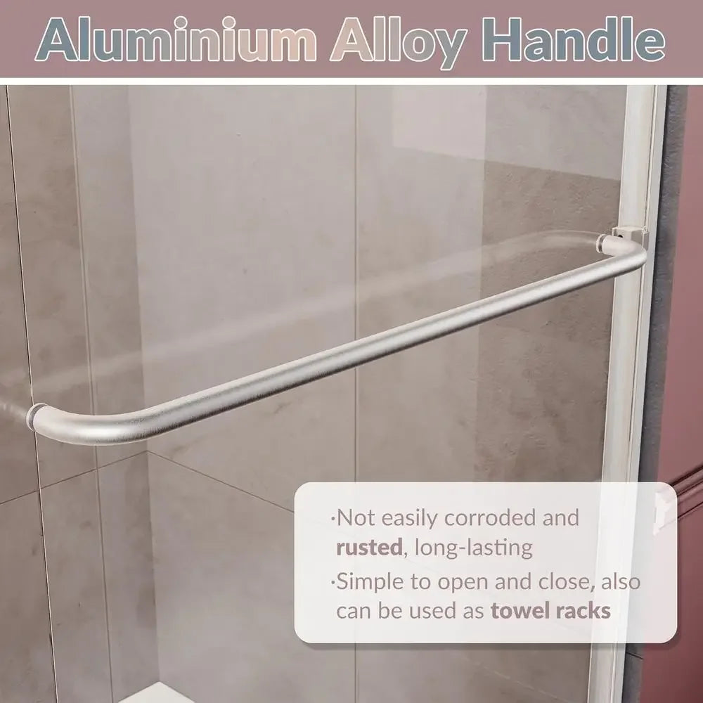 Sliding Shower Door with 6mm Clear Tempered Glass and Towel Bar
