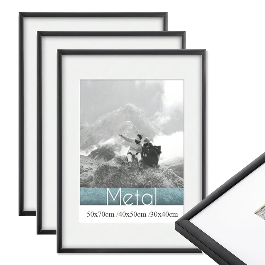 3pcs Picture Frames Aluminum Modern Photo Frame Black With Mat For Wall Art Mounting