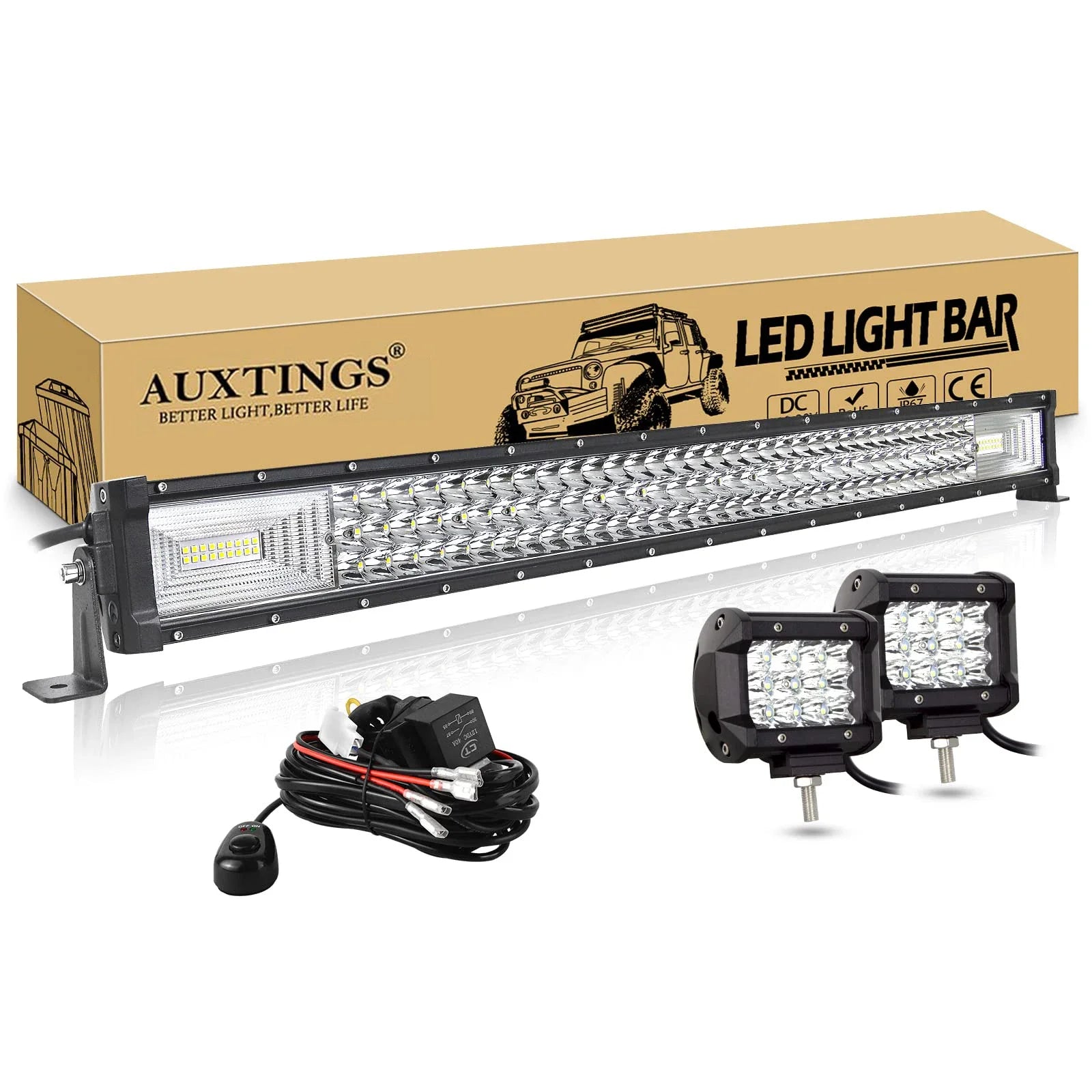 Off Road LED Light Bar with 2x36W Work Light Wire Kit 12V 24V Led Bar for Car Jeep Truck Patio