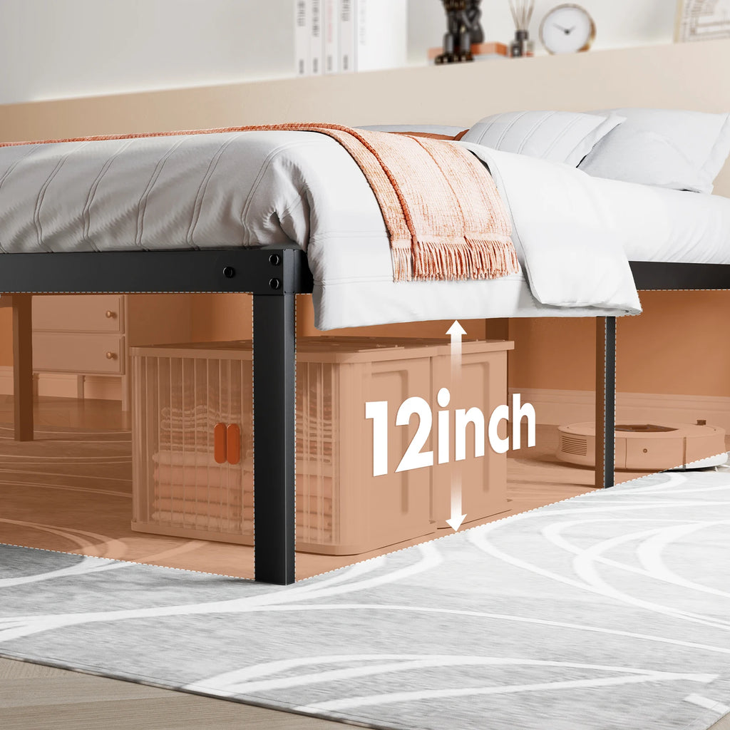 win Full Queen King Size Bed Frame Metal Platform with Storage Space Sturdy Steel Slat Support 350LBS