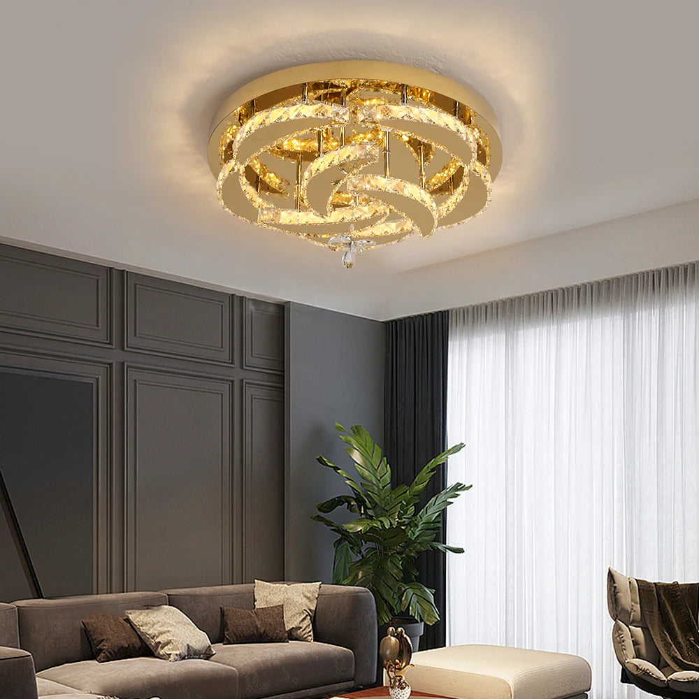 Luxury Gold K9 Crystal Ceiling Lamp Dimmable Led Chandelier